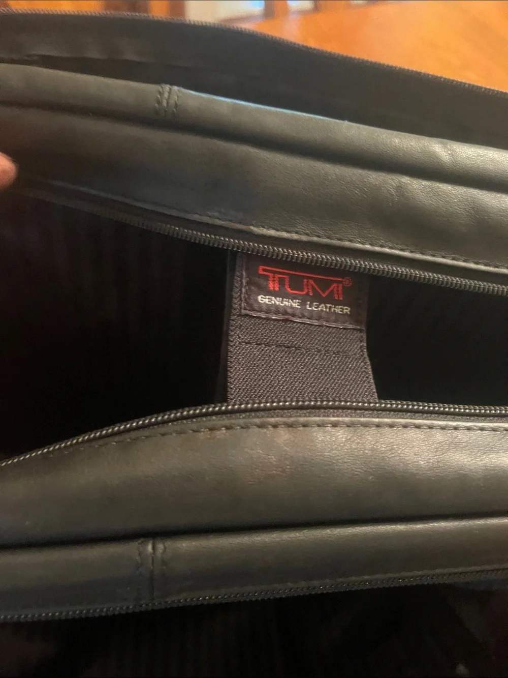 Tumi Black Leather Men's Briefcase with Front Zip Pockets